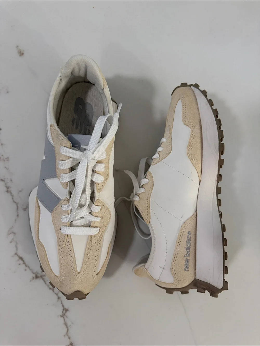New Balance Women's White and Beige Retro-Style Sneakers